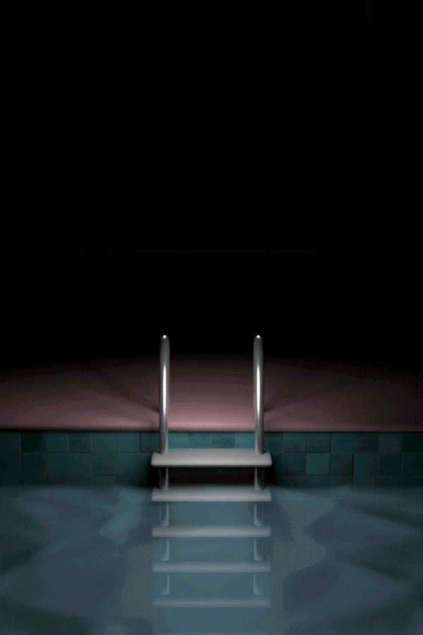 The edge of a pool in darkness.