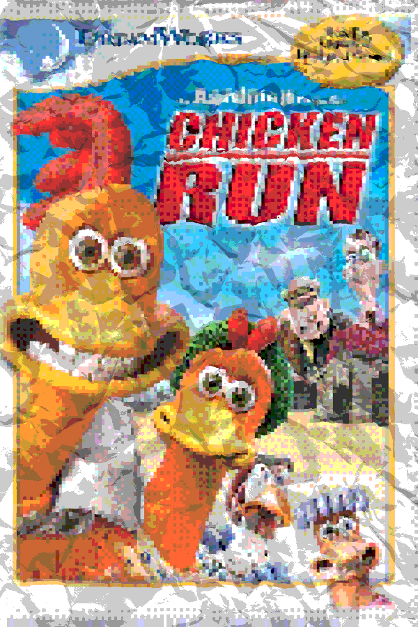 A DVD of the Aardman animated film Chicken Run, distorted.